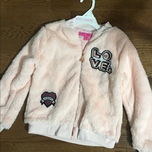 Betsey Johnson Plush Faux Fur Bomber Patch Jacket